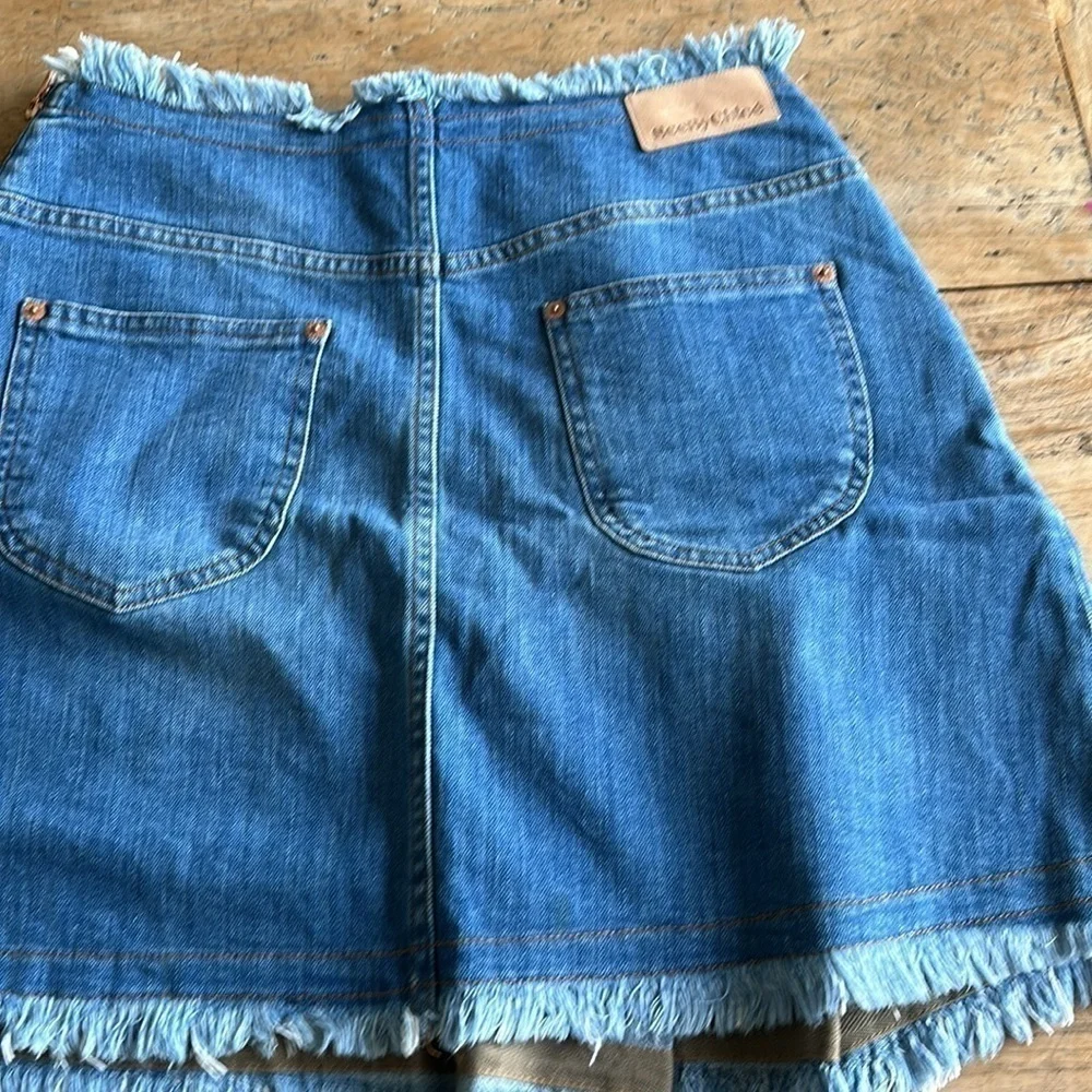 See By Chloe Indigo Denim Skirt Size 26 | Boho Western Chic Fringe Raw Hem